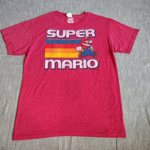 Super Mario Brothers Nintendo T-Shirt Size Medium Red Heathered Retro Casual 90s - Picture 1 of 11